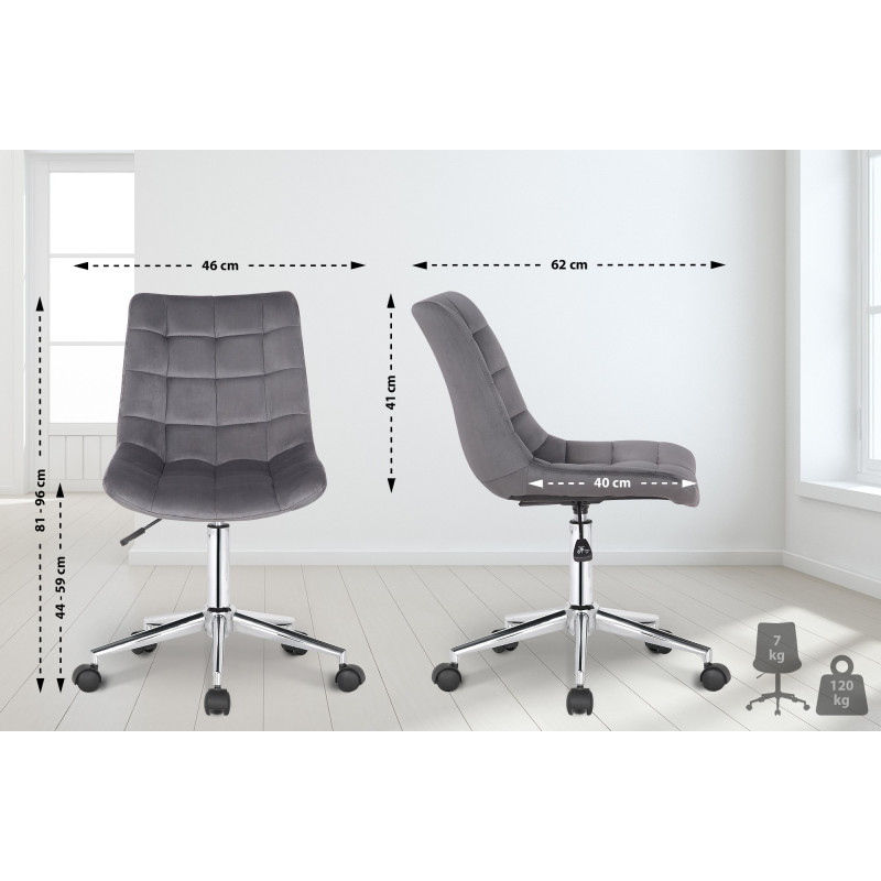Chaise de bureau en velours Medford gris