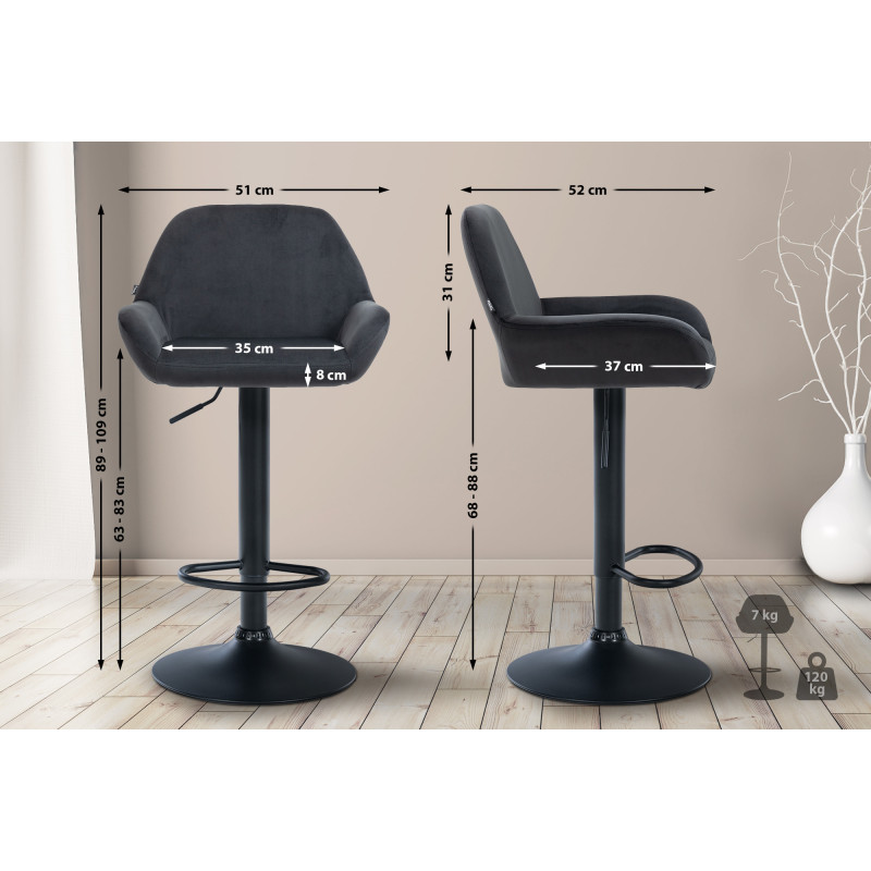 Tabouret de bar Braga en velours noir