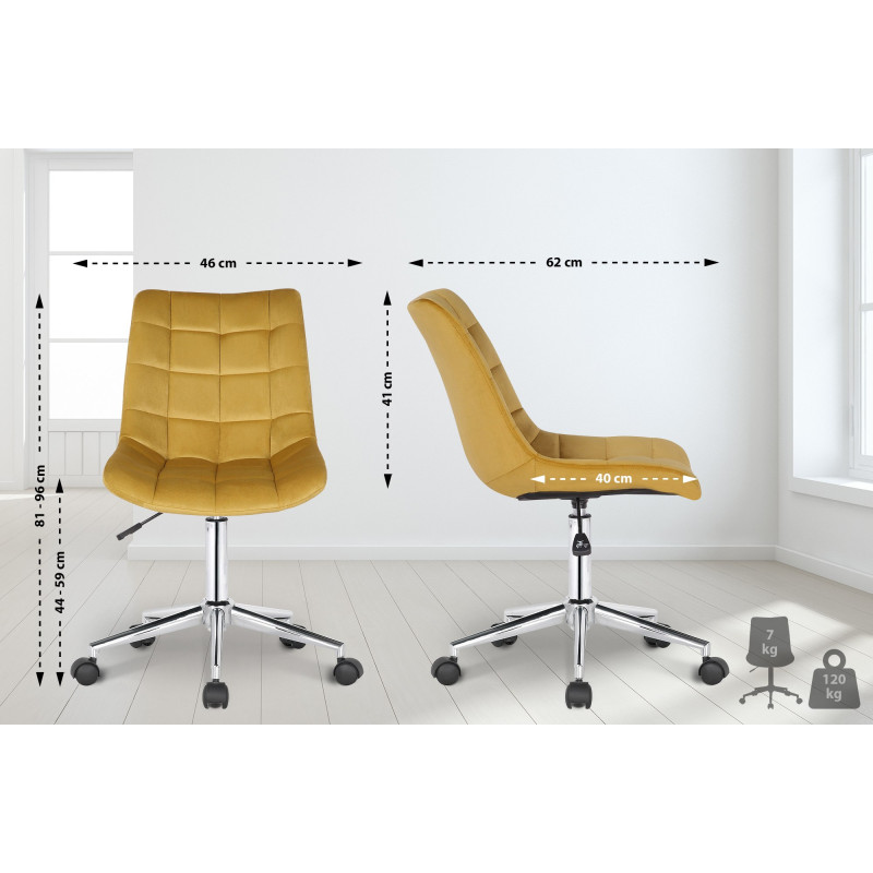 Chaise de bureau en velours Medford jaune