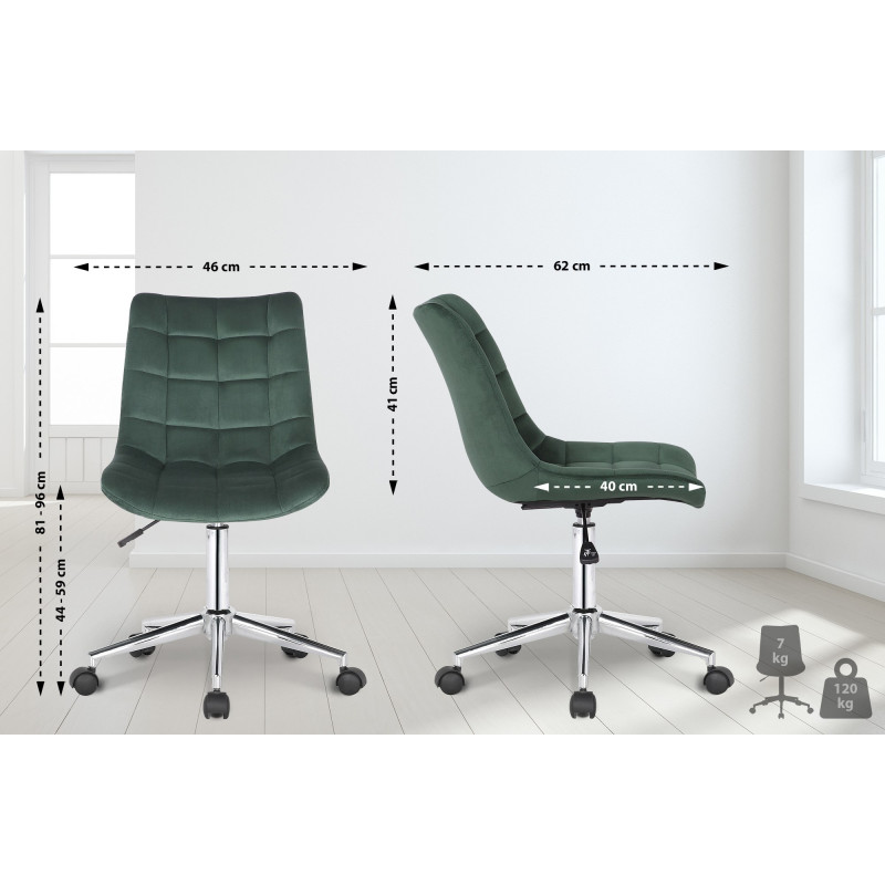 Chaise de bureau en velours Medford vert