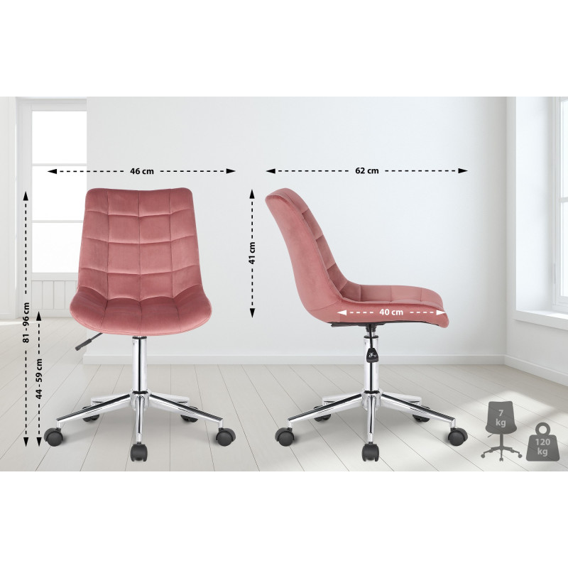 Chaise de bureau en velours Medford rose