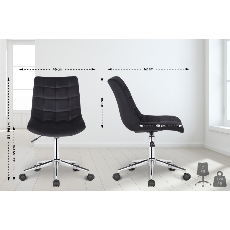 Chaise de bureau en velours Medford noir