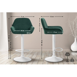 Tabouret de bar Braga, velours, blanc/vert foncé
