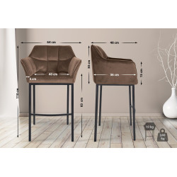 Tabouret de bar Damaso B en velours marron, piètement à 4 pieds