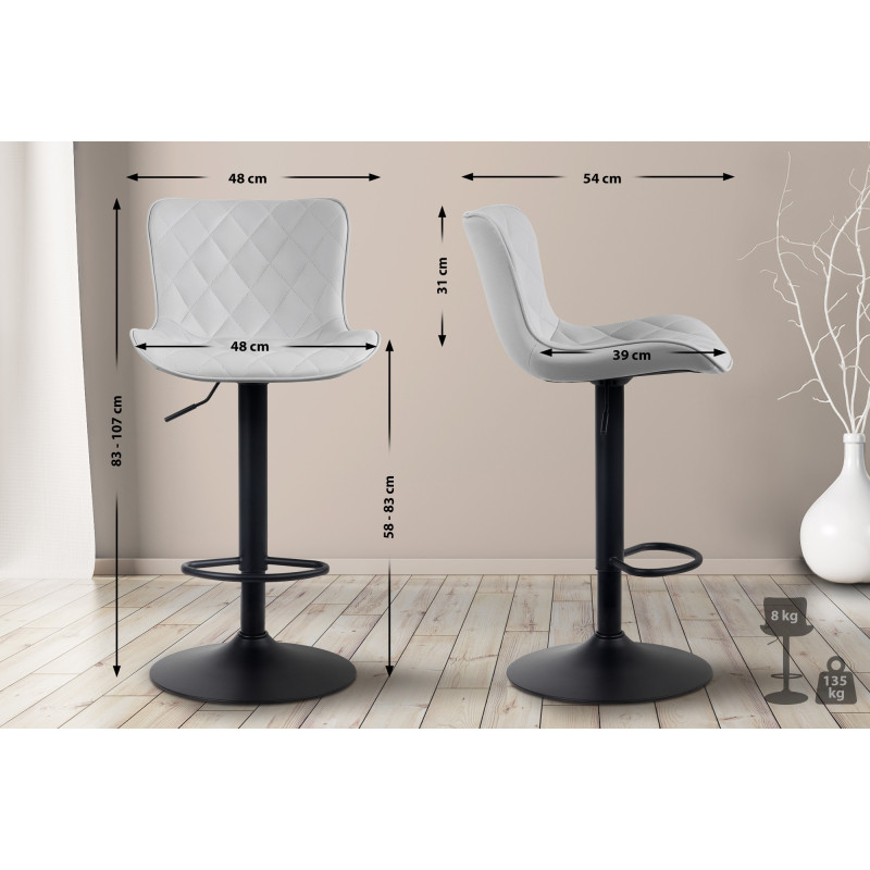 Tabouret de bar Emma, similicuir, blanc