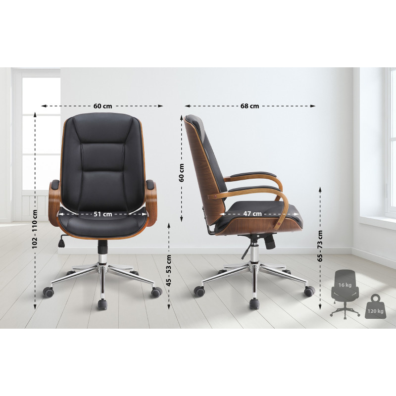 Chaise de bureau Yankton noyer/noir