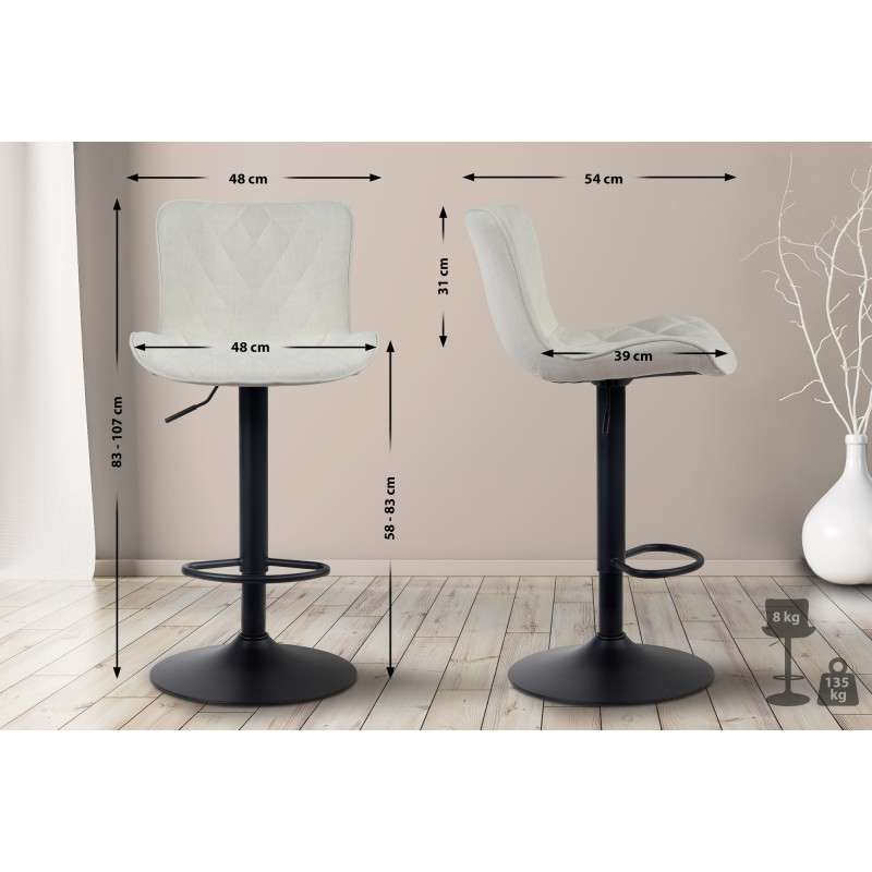 Tabouret de bar Emma, tissu crème