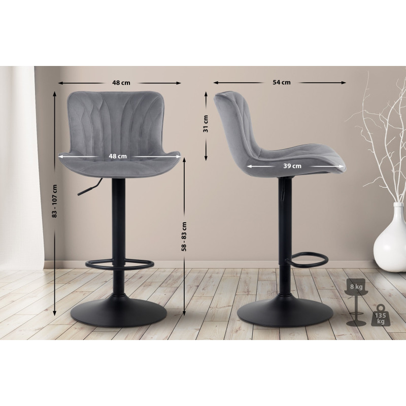 Tabouret de bar Linus, velours gris foncé