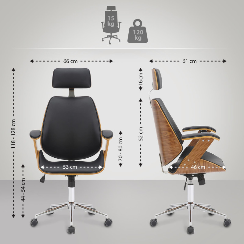 Chaise de bureau Chicago en similicuir noyer/noir