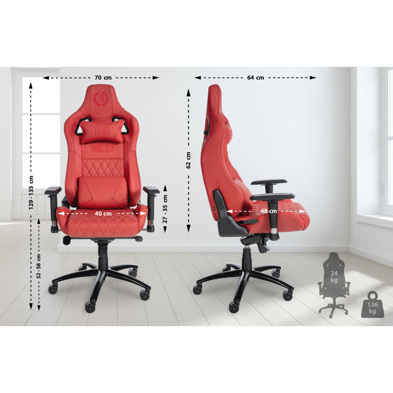 Chaise de bureau Keren en cuir véritable rouge