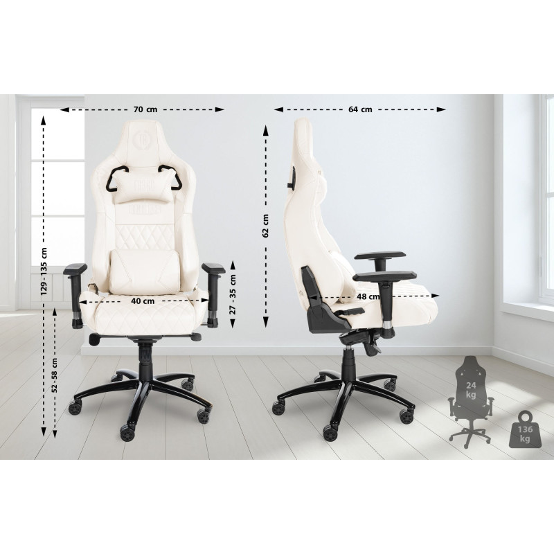 Chaise de bureau Keren en cuir véritable blanc