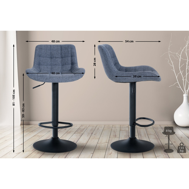 Tabouret de bar Tover, tissu bleu