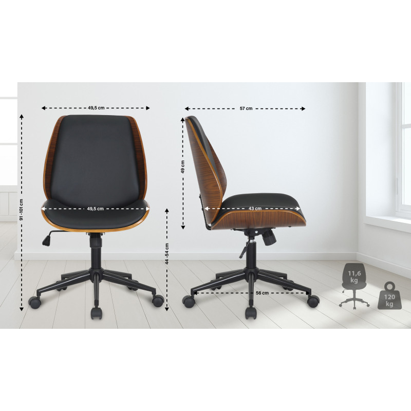 Chaise de bureau Mitch noire noyer/noir
