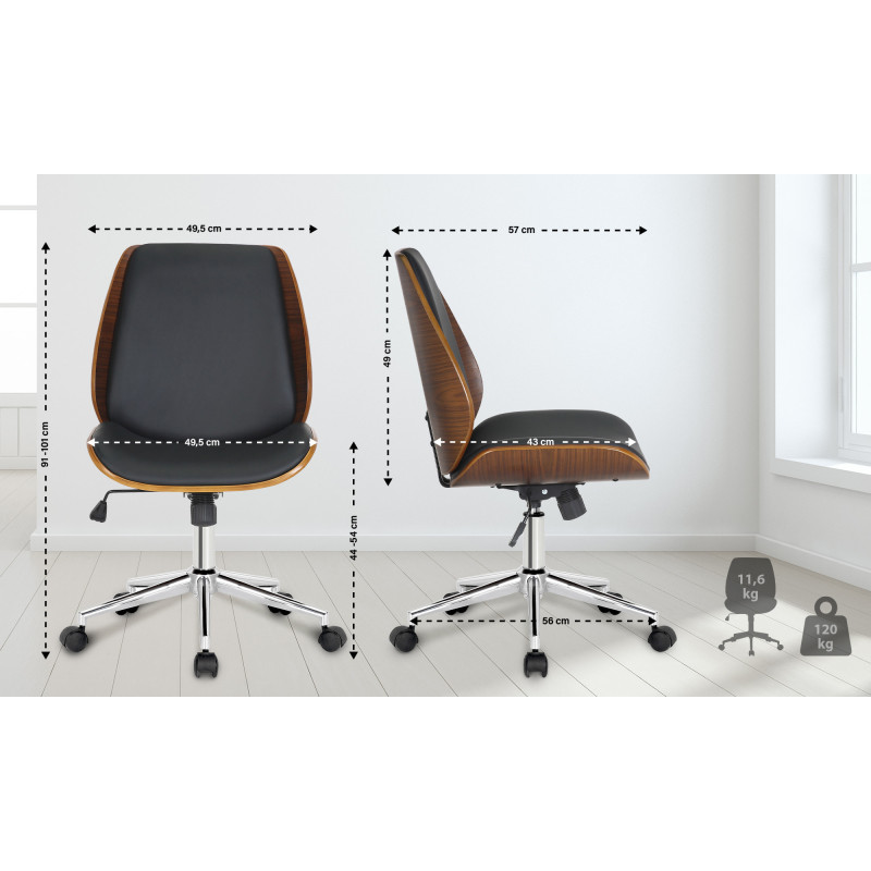 Chaise de bureau Mitch chromée noyer/noir