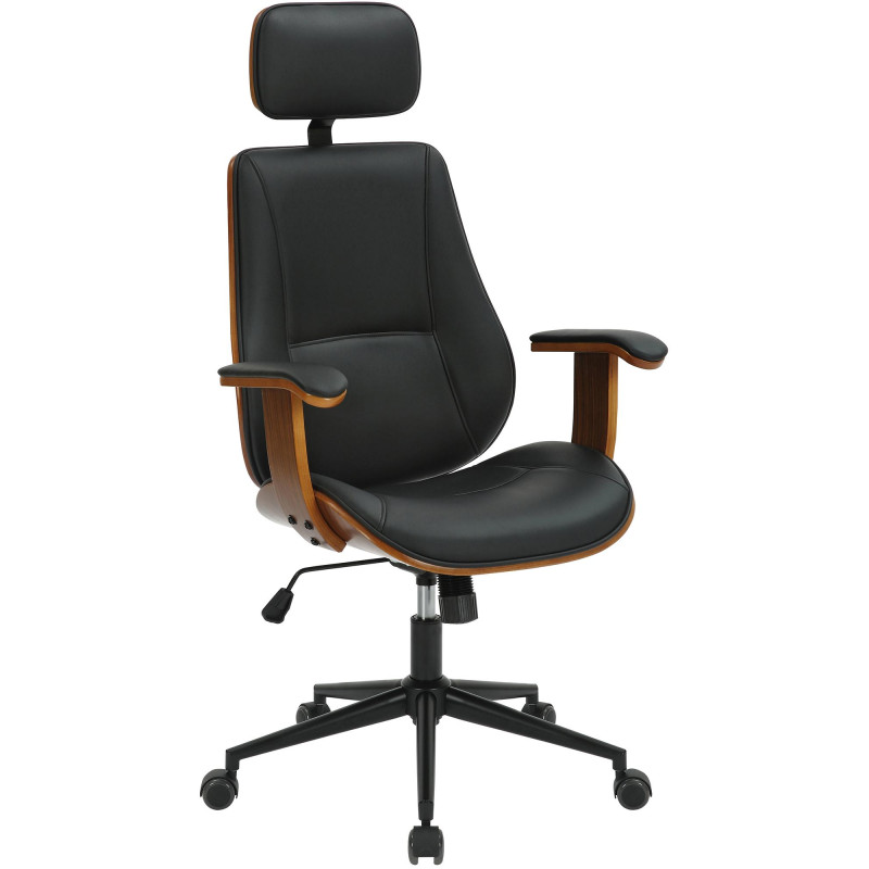 Chaise de bureau Lugo en cuir artificiel noyer/noir