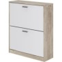 Meuble a chaussure 2 portes - Décor chene et blanc - 74x25x88 cm - Leona