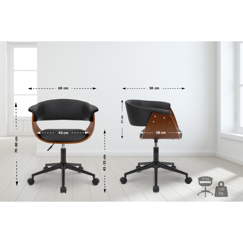 Chaise de bureau Bruce en similicuir noyer/noir