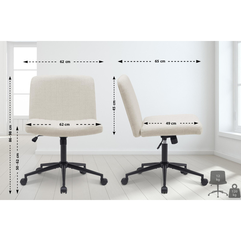 Chaise de bureau en tissu Kingman crème