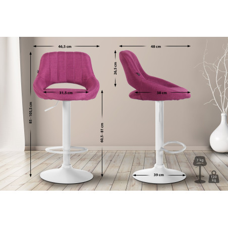 Tabouret de bar Milet, tissu, blanc/violet
