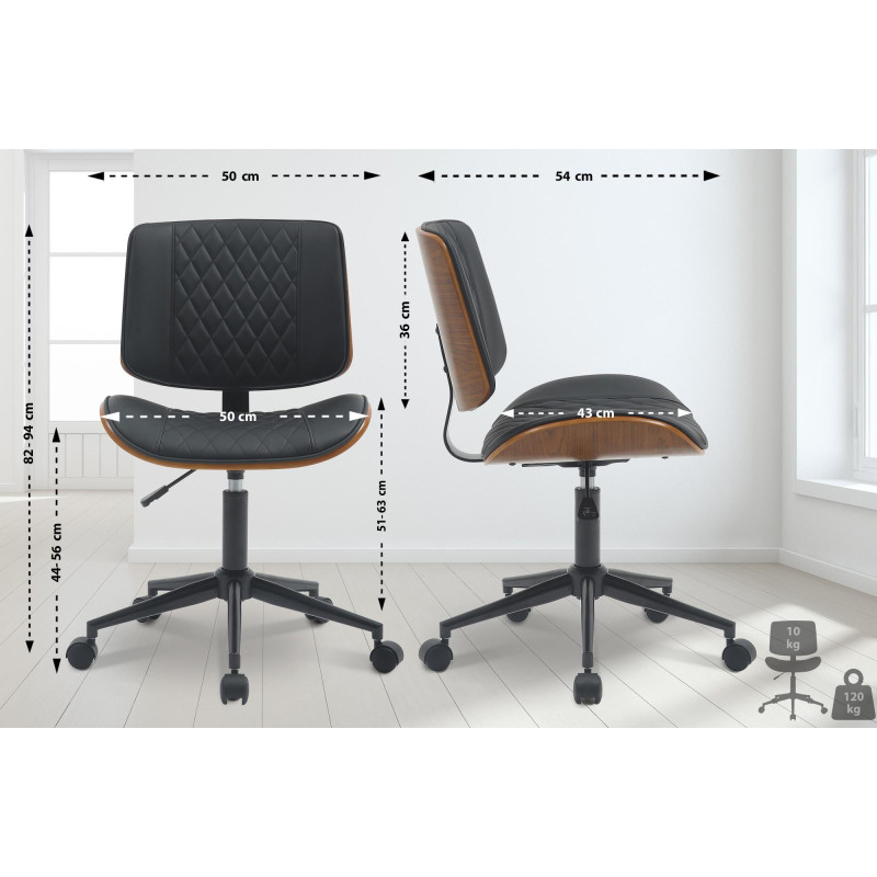 Chaise de bureau Plover en similicuir noyer/noir