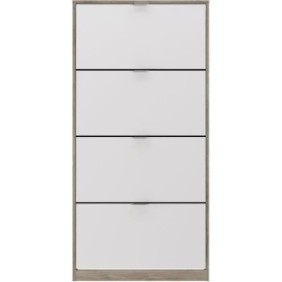 Meuble a chaussures - 4 Portes - Chene et blanc - 75x24x154 cm - Leona