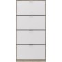 Meuble a chaussures - 4 Portes - Chene et blanc - 75x24x154 cm - Leona