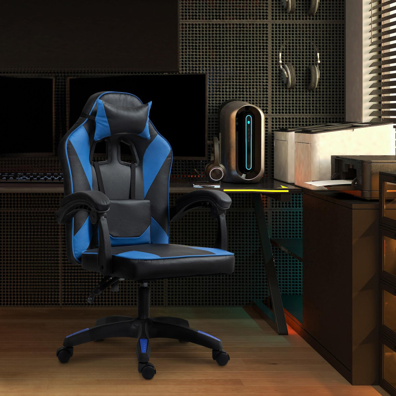 Chaise de bureau Orkney en similicuir noir/bleu
