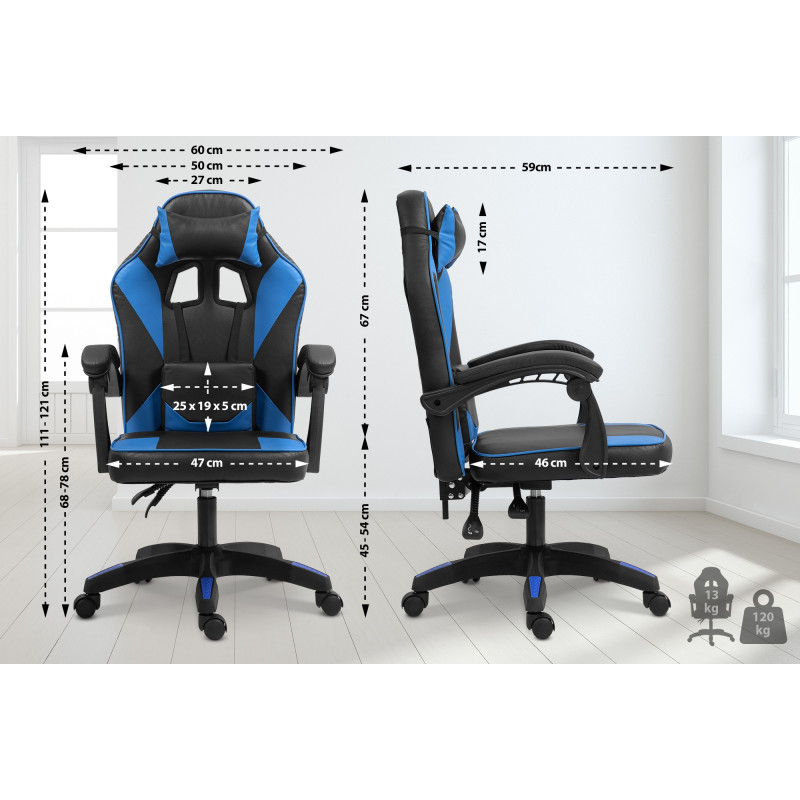 Chaise de bureau Orkney en similicuir noir/bleu