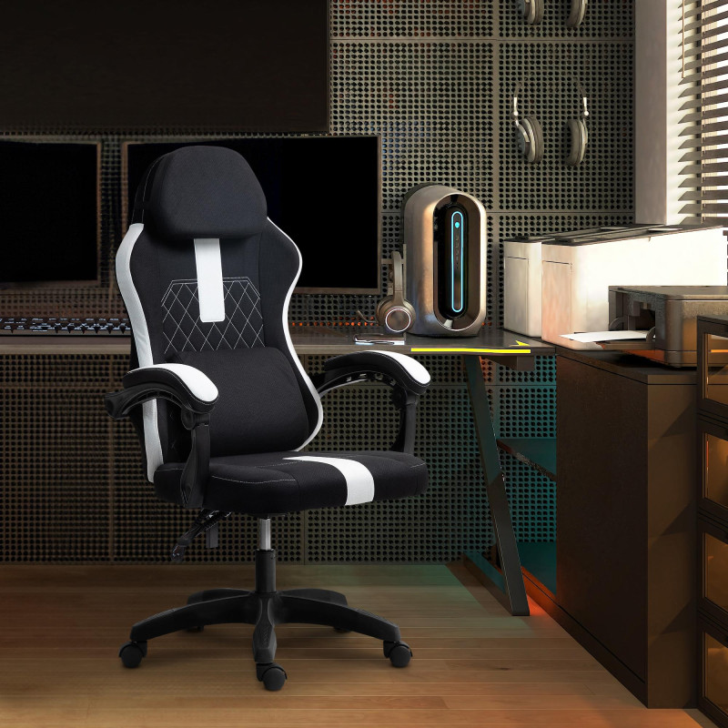 Chaise de bureau en tissu Miltona noir/blanc