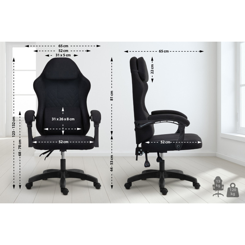 Chaise de bureau en tissu Miltona noir/noir