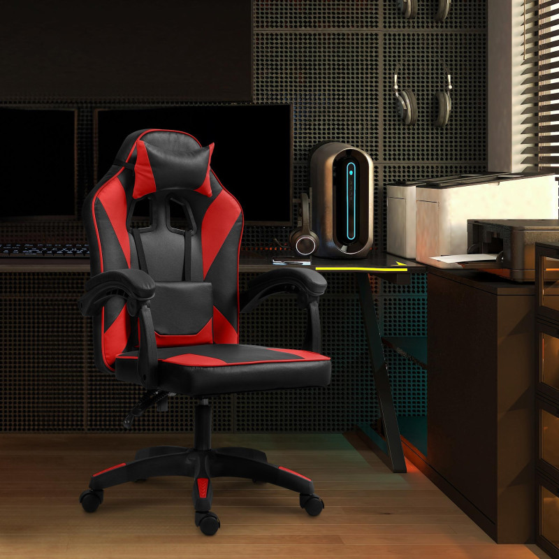 Chaise de bureau Orkney en similicuir noir/rouge