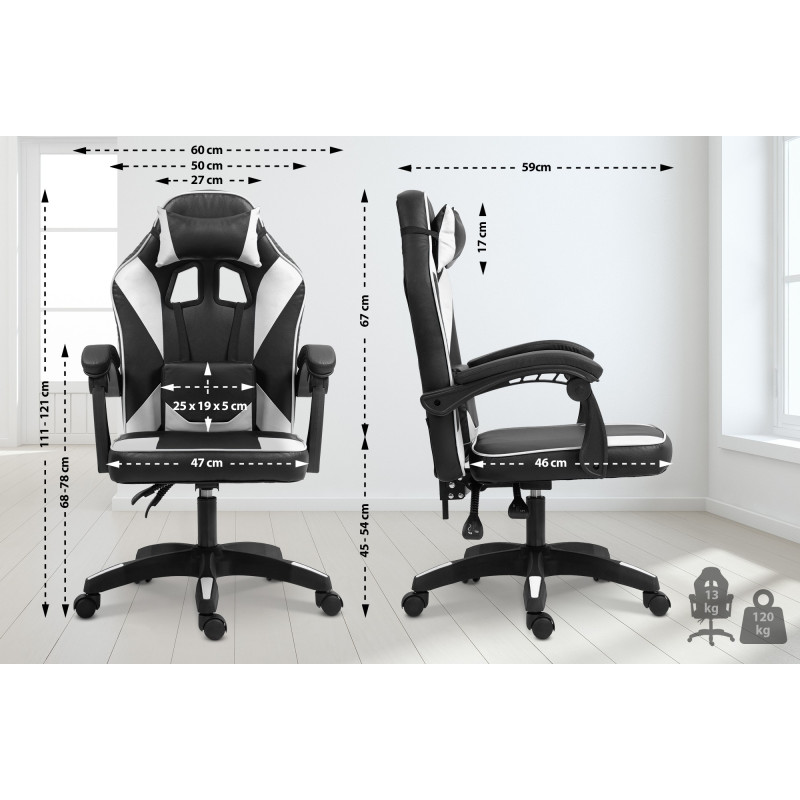 Chaise de bureau Orkney en similicuir noir/blanc