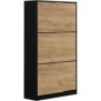 Meuble a chaussure 3 portes - Décor chene et noir - 75x25x128 cm - Leona