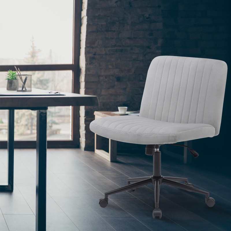 Chaise de bureau en velours Kingman gris clair