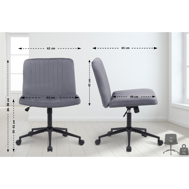 Chaise de bureau en velours Kingman gris foncé