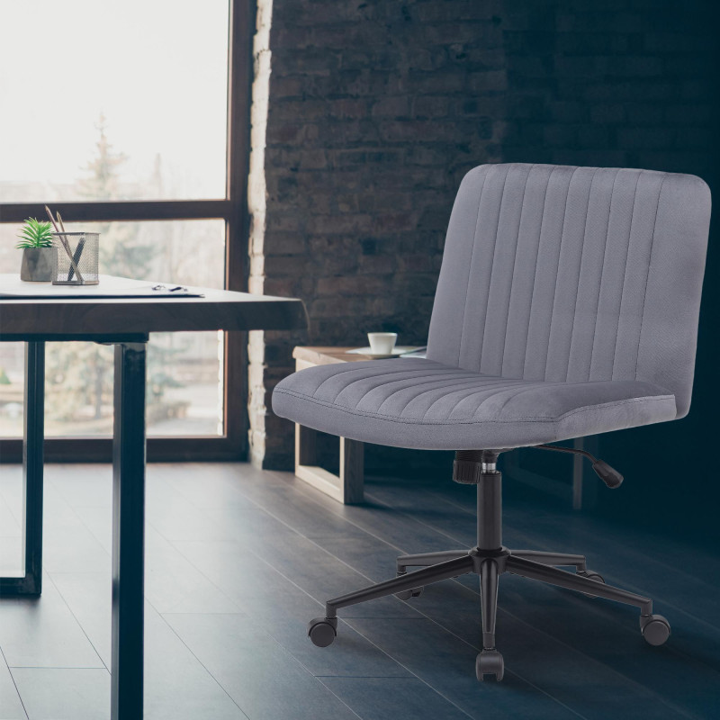 Chaise de bureau en velours Kingman gris foncé