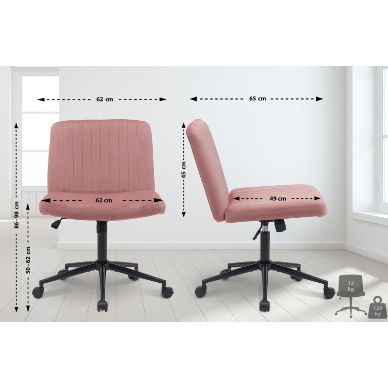 Chaise de bureau en velours Kingman rose