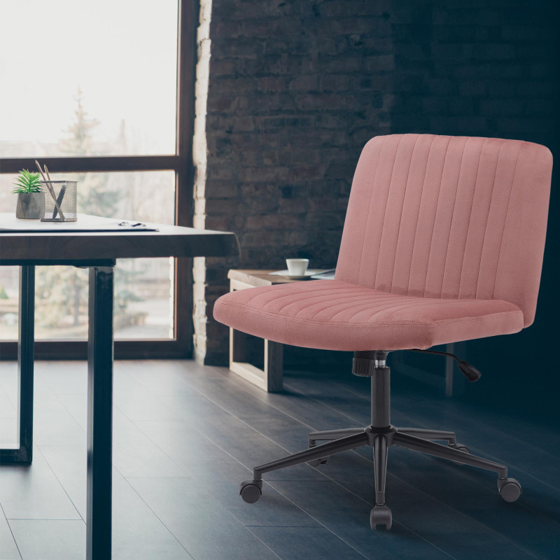 Chaise de bureau en velours Kingman rose