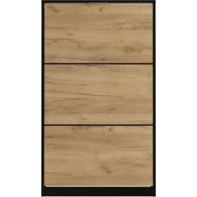 Meuble a chaussure 3 portes - Décor chene et noir - 75x25x128 cm - Leona