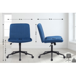 Chaise de bureau en velours Kingman bleu