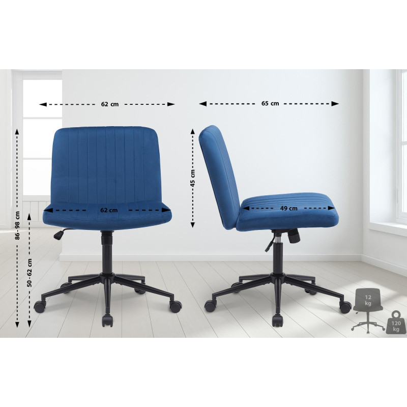 Chaise de bureau en velours Kingman bleu