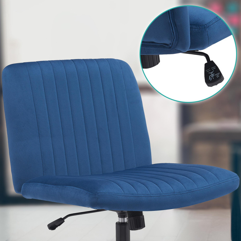Chaise de bureau en velours Kingman bleu