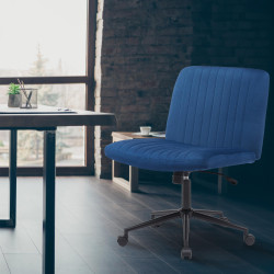Chaise de bureau en velours Kingman bleu