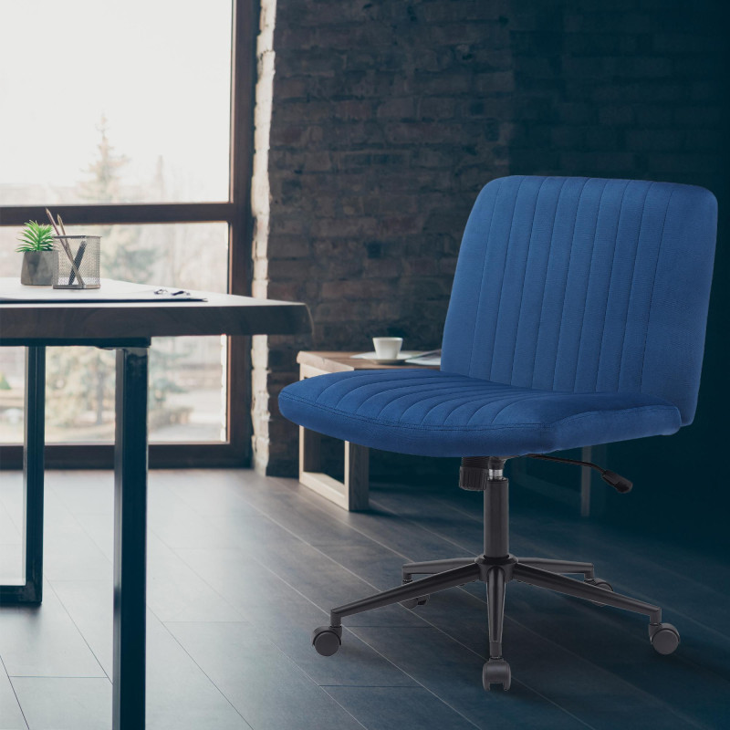 Chaise de bureau en velours Kingman bleu