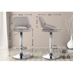 Tabouret de bar Milet, tissu, gris chromé