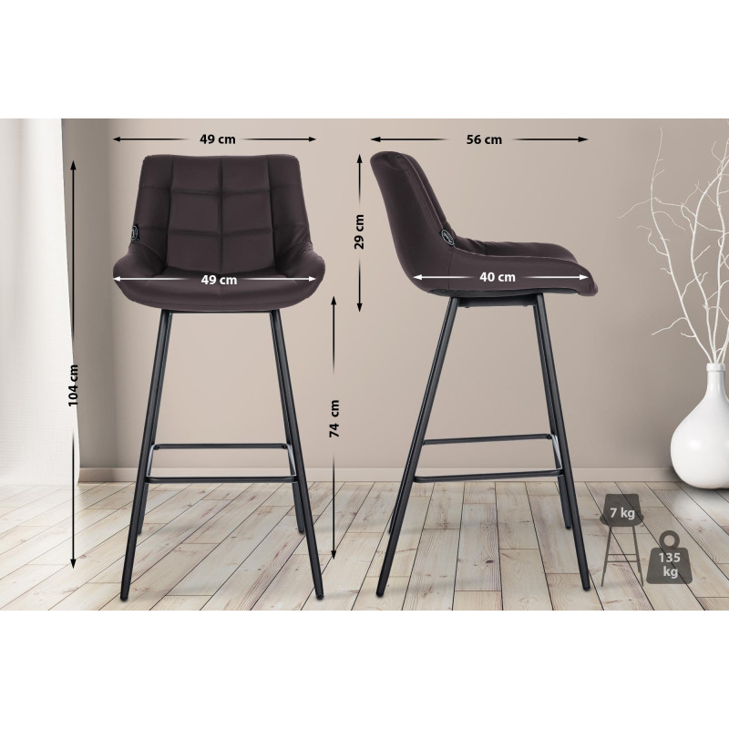 Tabouret de bar Weston, similicuir, marron