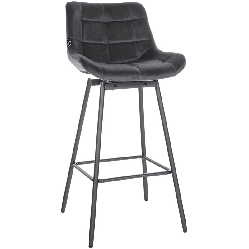 Tabouret de bar pivotant Weston, velours, gris foncé