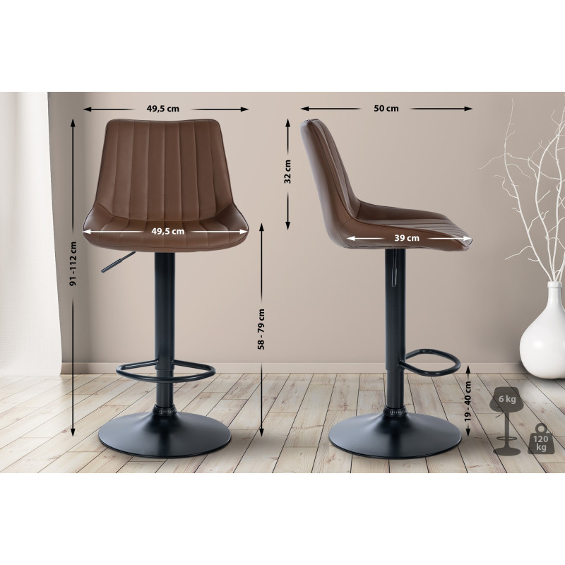 Tabouret de bar Toni, similicuir, noir/marron