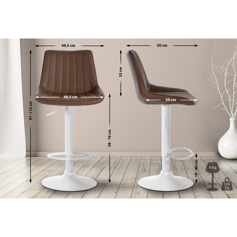 Tabouret de bar Toni, similicuir, blanc/marron