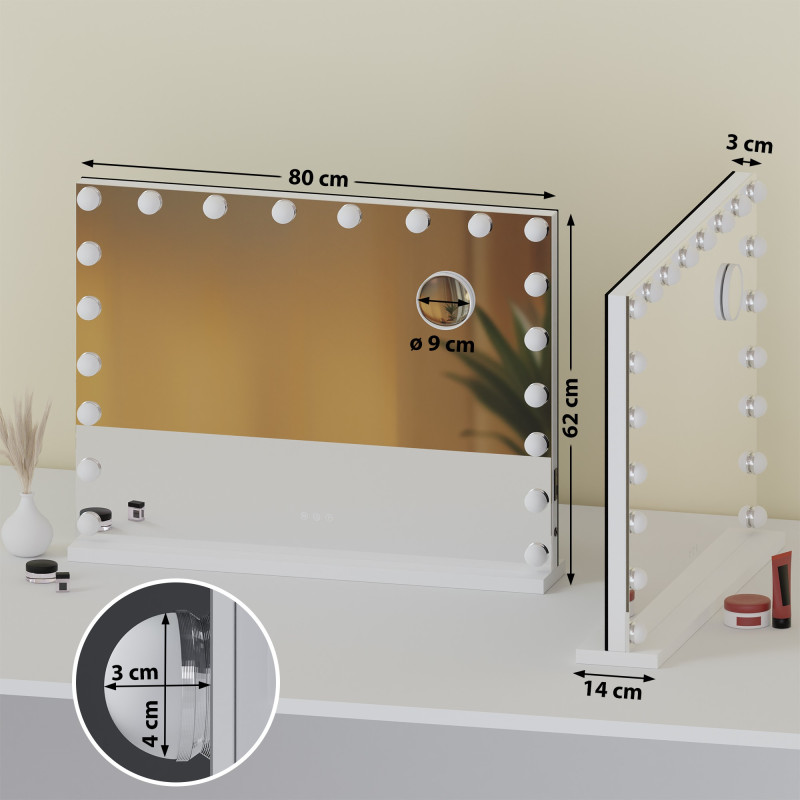 Miroir de maquillage Norlina avec Bluetooth blanc